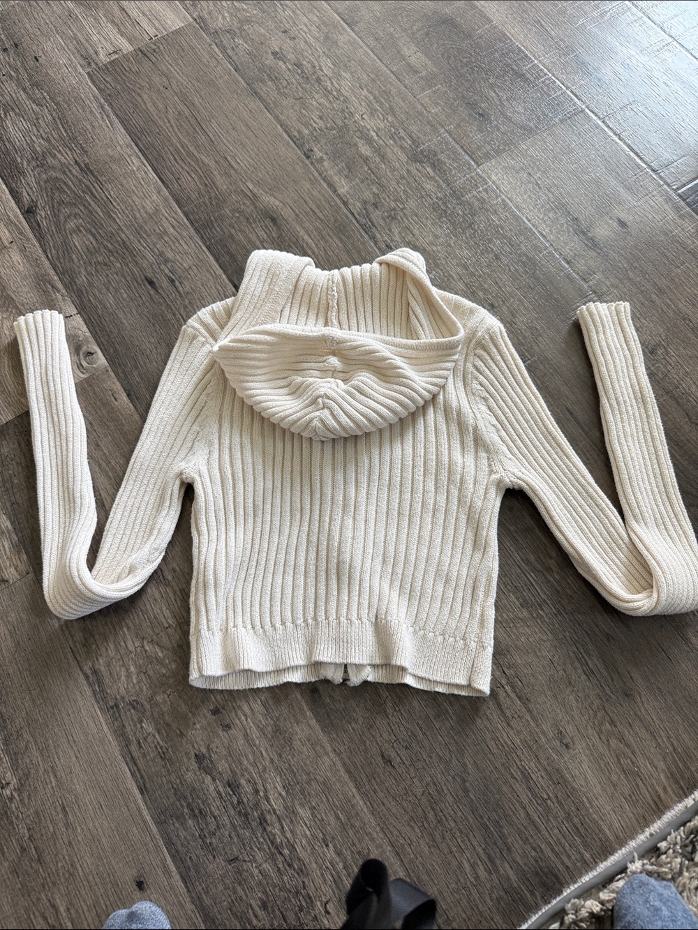 Aeropostale Cream Ribbed Zip-Front Cropped Cardigan - Picture 4 of 4